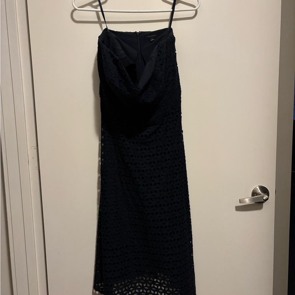 Navy eyelet strapless dress